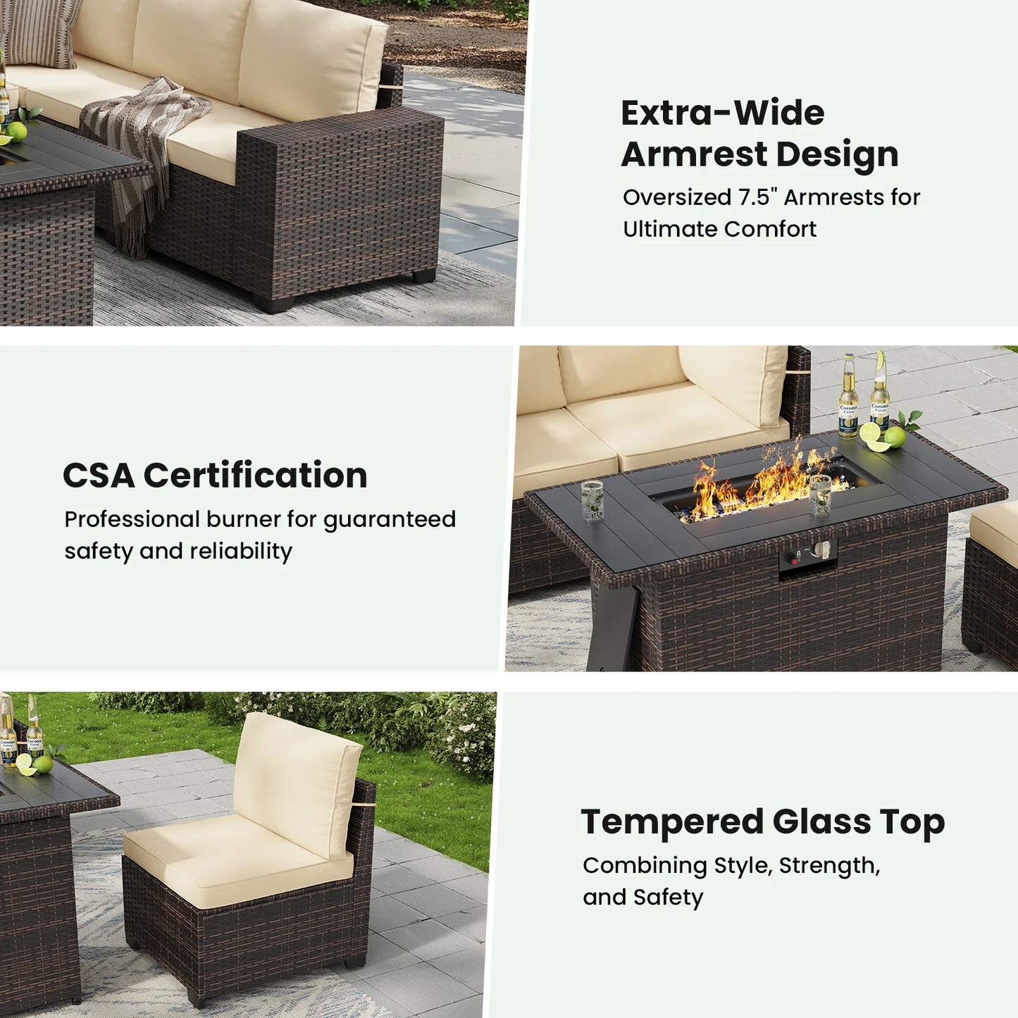 7 Piece Patio Furniture Set With 44 Inch Fire Pit Table Outdoor Rattan Sectional