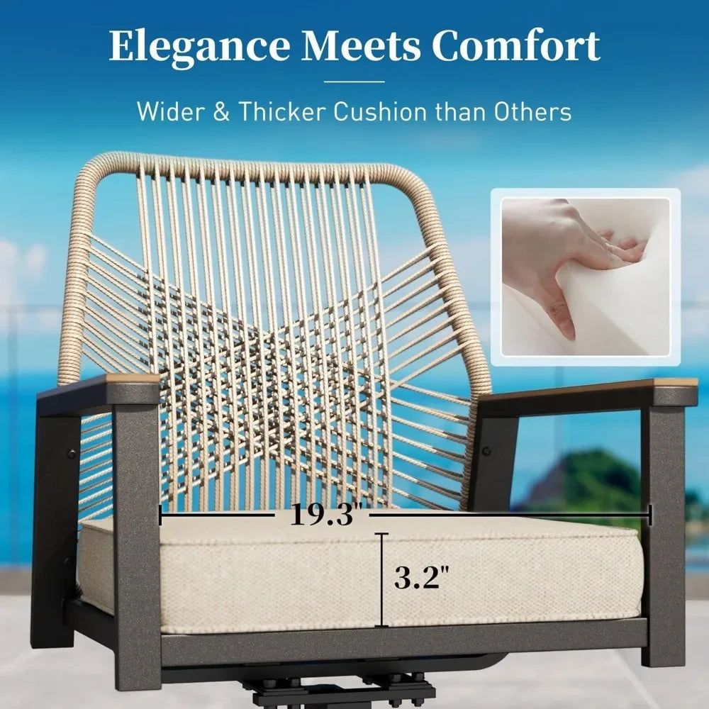 Patio Dining Set 5 Piece, 4 x Woven Rattan Swivel Chairs with Waterproof Cushion, 42” Metal Round Dining Table