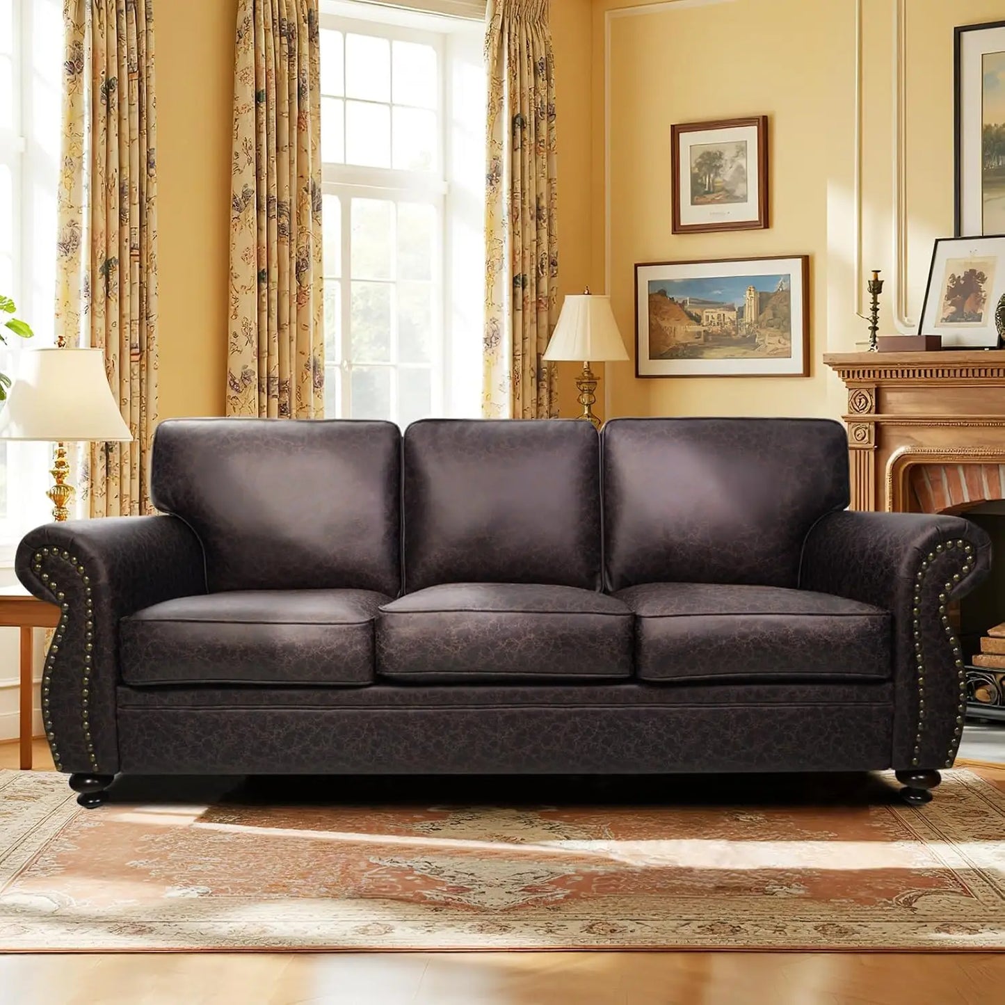 Mid Century Modern 3 Seater Sofa Rivet Design With Removable Cover