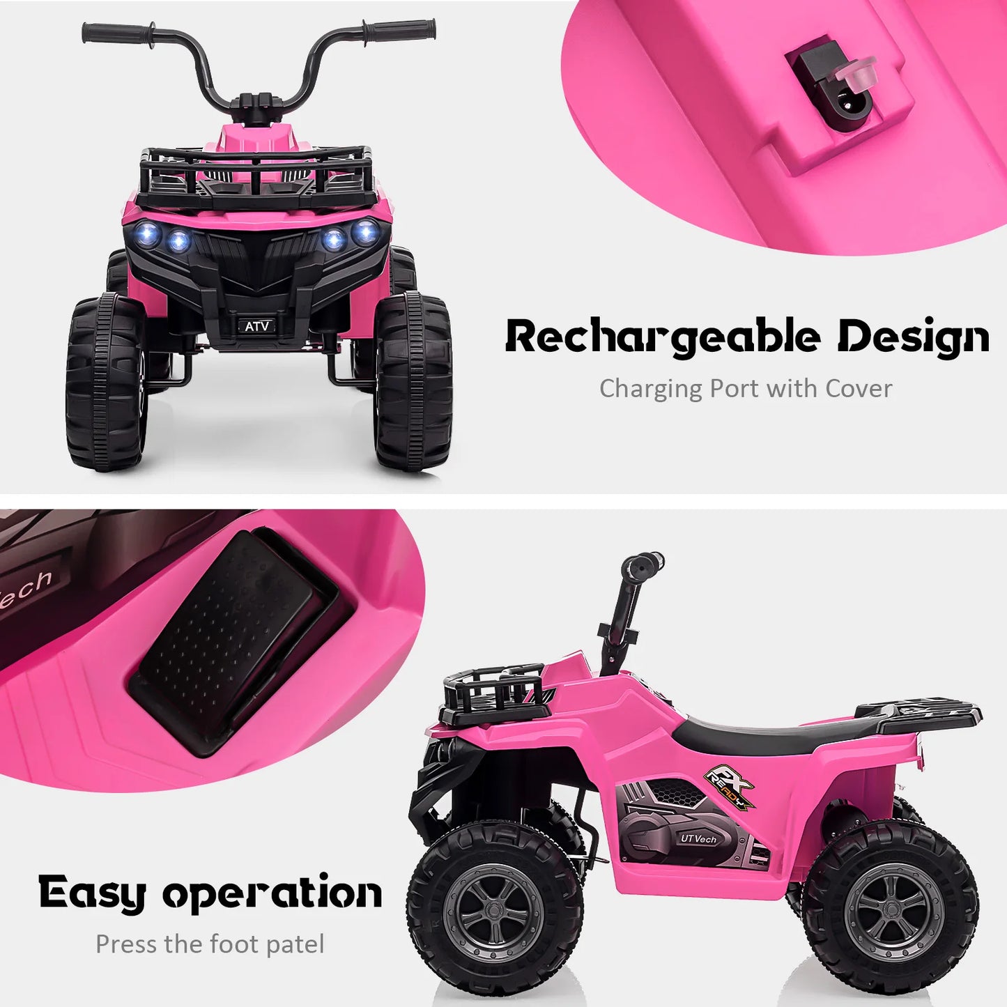 12V Kids Ride On ATV With Bluetooth Audio High Low Speed LED Headlights Radio