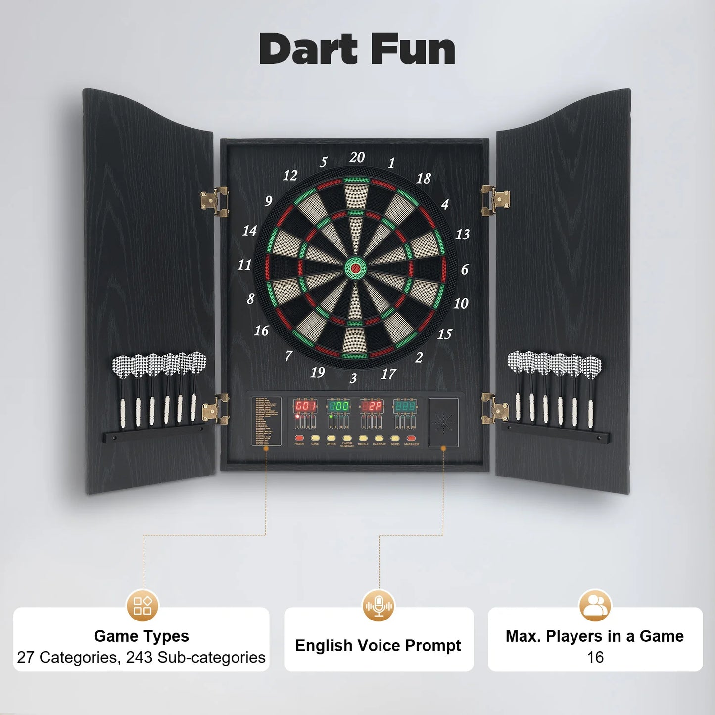Electronic Dart Board Set With 4 LED Displays Voice Prompts 12 Darts CB05E