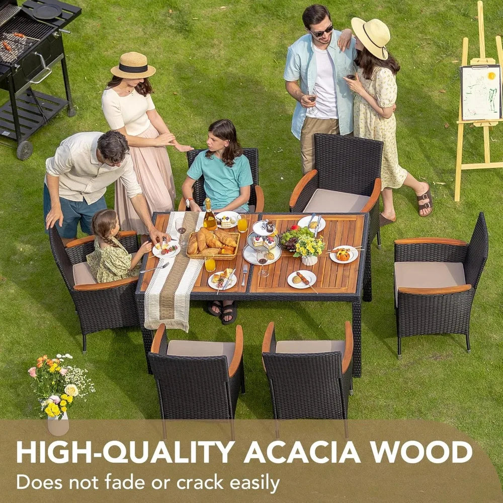 7-piece Furniture Set, Terrace Reception Set, with Lovewood Tabletop, Rattan Outdoor, Black