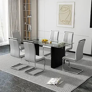 71Inch Glass Dining Table Set For 6 With Tempered Glass