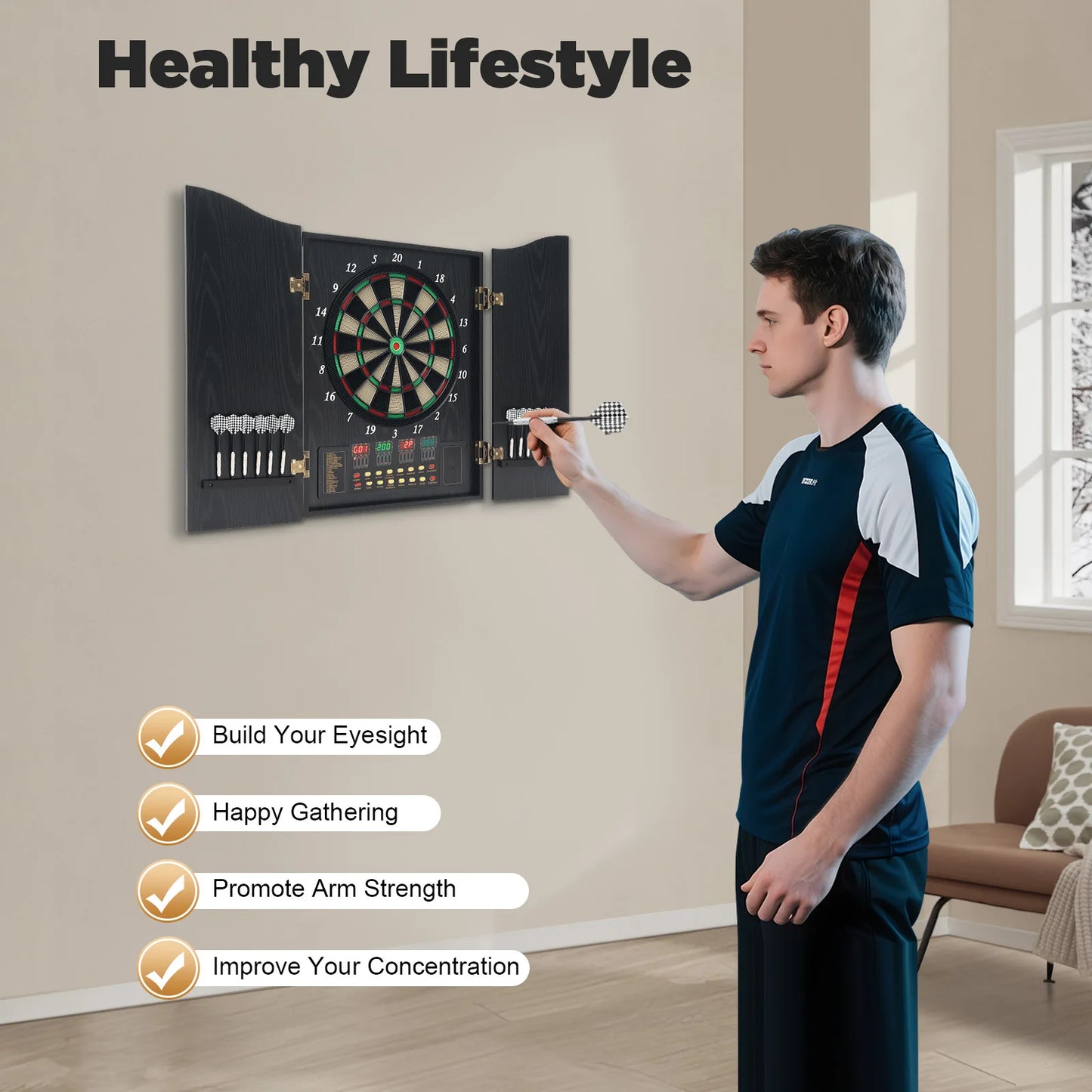 Electronic Dart Board Set With 4 LED Displays Voice Prompts 12 Darts CB05E