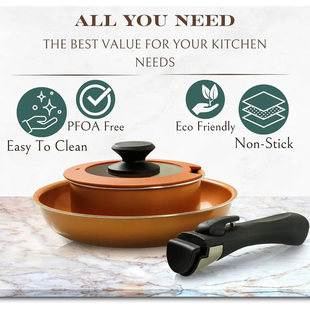 Nonstick Removable Handle Cookware, Stackable Pots And Pans Set, Dishwasher Safe, Induction Compatible, Camping Cookware Set (7