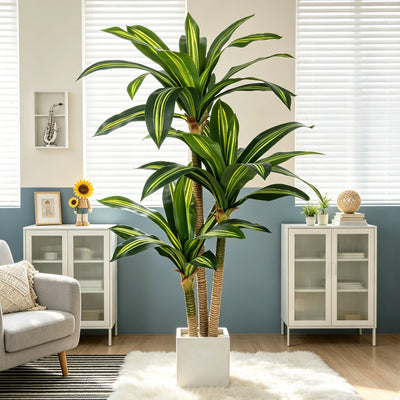 4ft/5ft/6ft Artificial Dracaena Tree in Pot - Realistic Faux Plastic Tropical Floor Plant with Easy Assembly, All-Season Indoor/Outdoor Decor for Home Office Living Room Porch, Housewarming Gift Perfect for Christmas Thanksgi