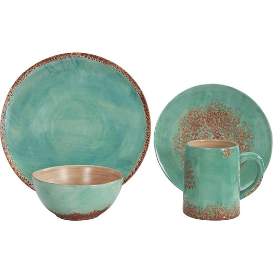 Patina Turquoise Ceramic Southwestern Dinnerware Set With Plates Bowls Mugs