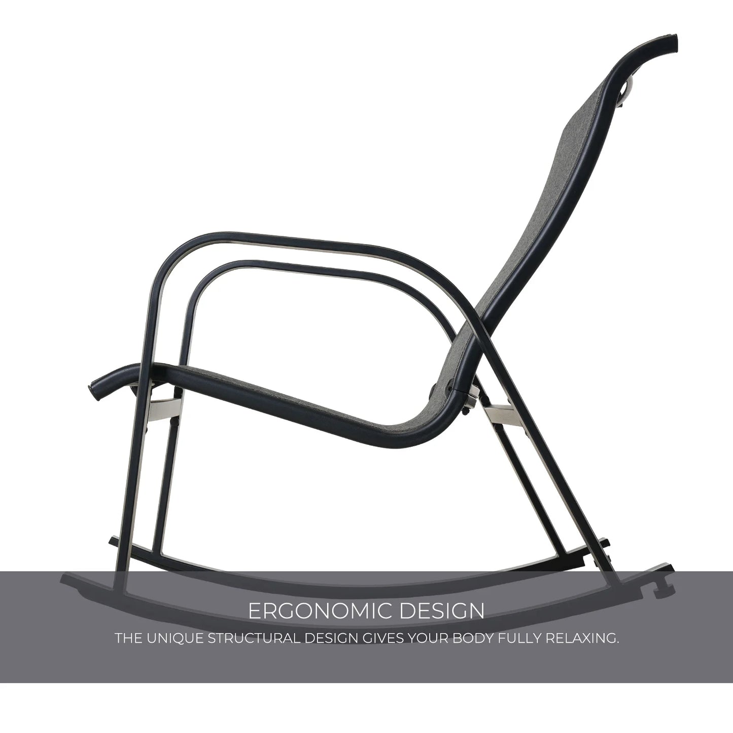 Mesh Sling Rocking Chair Outdoor E Coated Steel Rocker Porch Patio Garden