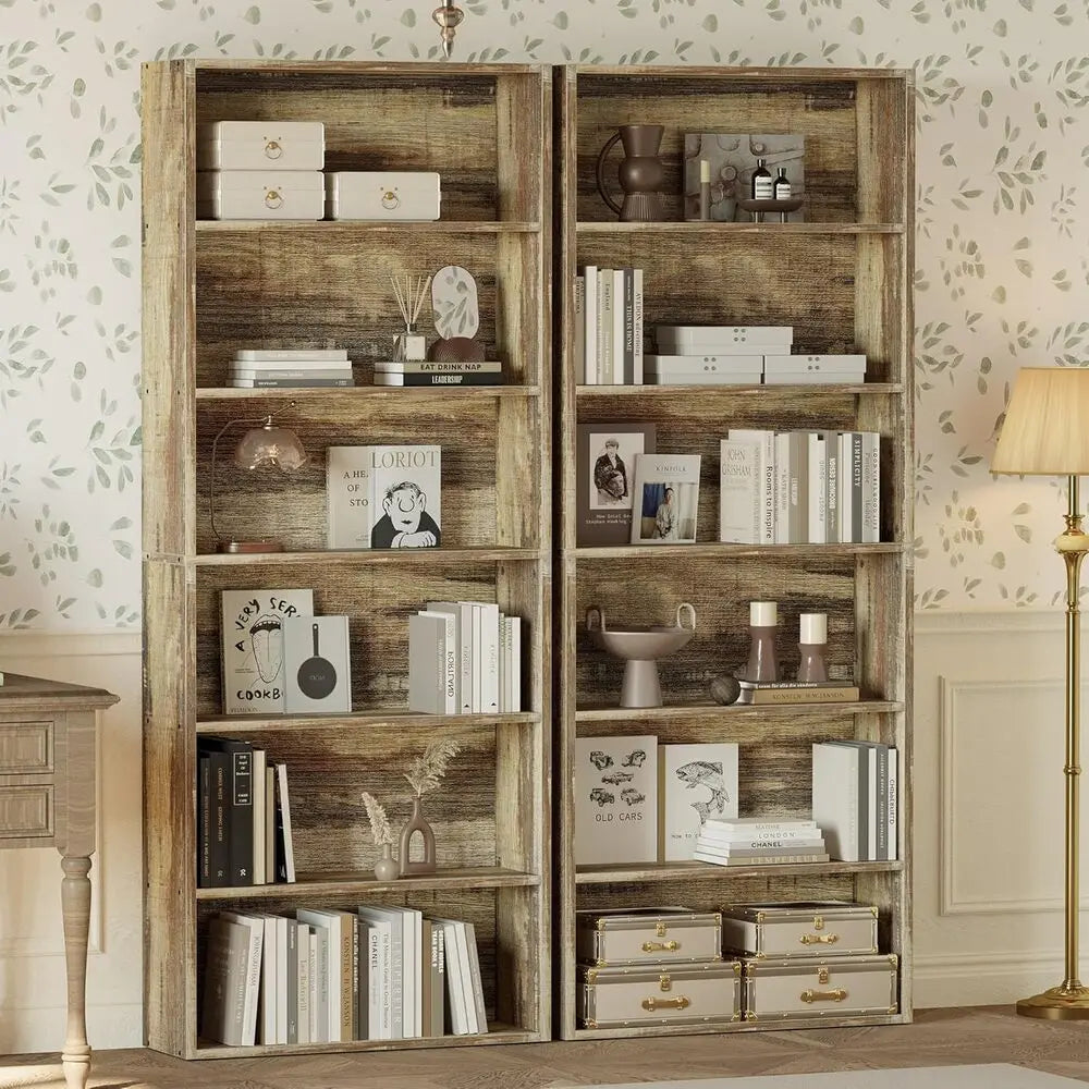 IRONCK Set of 2 Floor Standing 6 Tier Bookcases 70 Inch Tall for Home Office