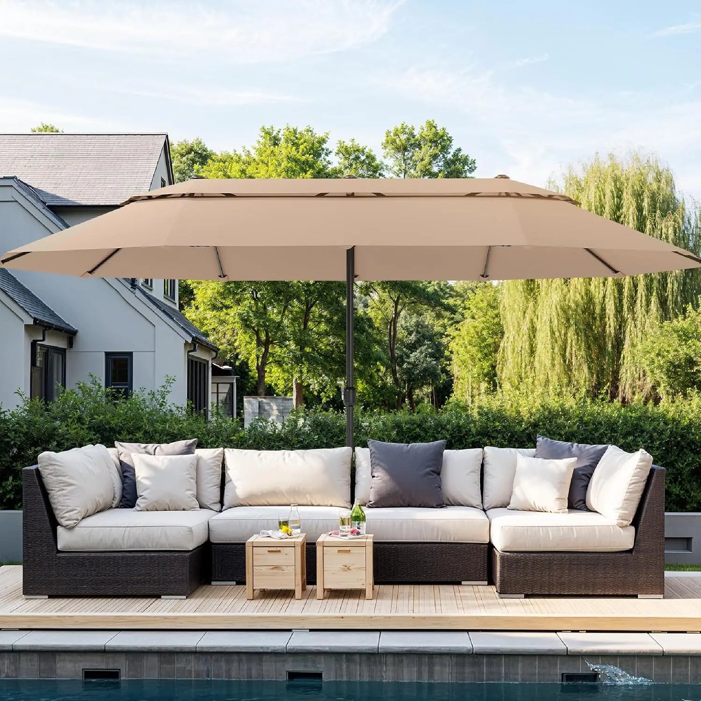 15ft Extra Large Rectangular Market Patio Umbrella,Heavy Duty,Base Included,Outdoor,Custom