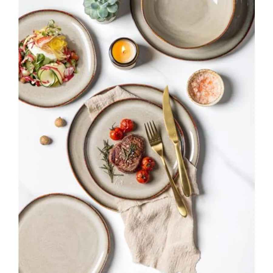 Stoneware Dinnerware Set For 4 12 Pieces Reactive Glaze Plates And Bowls