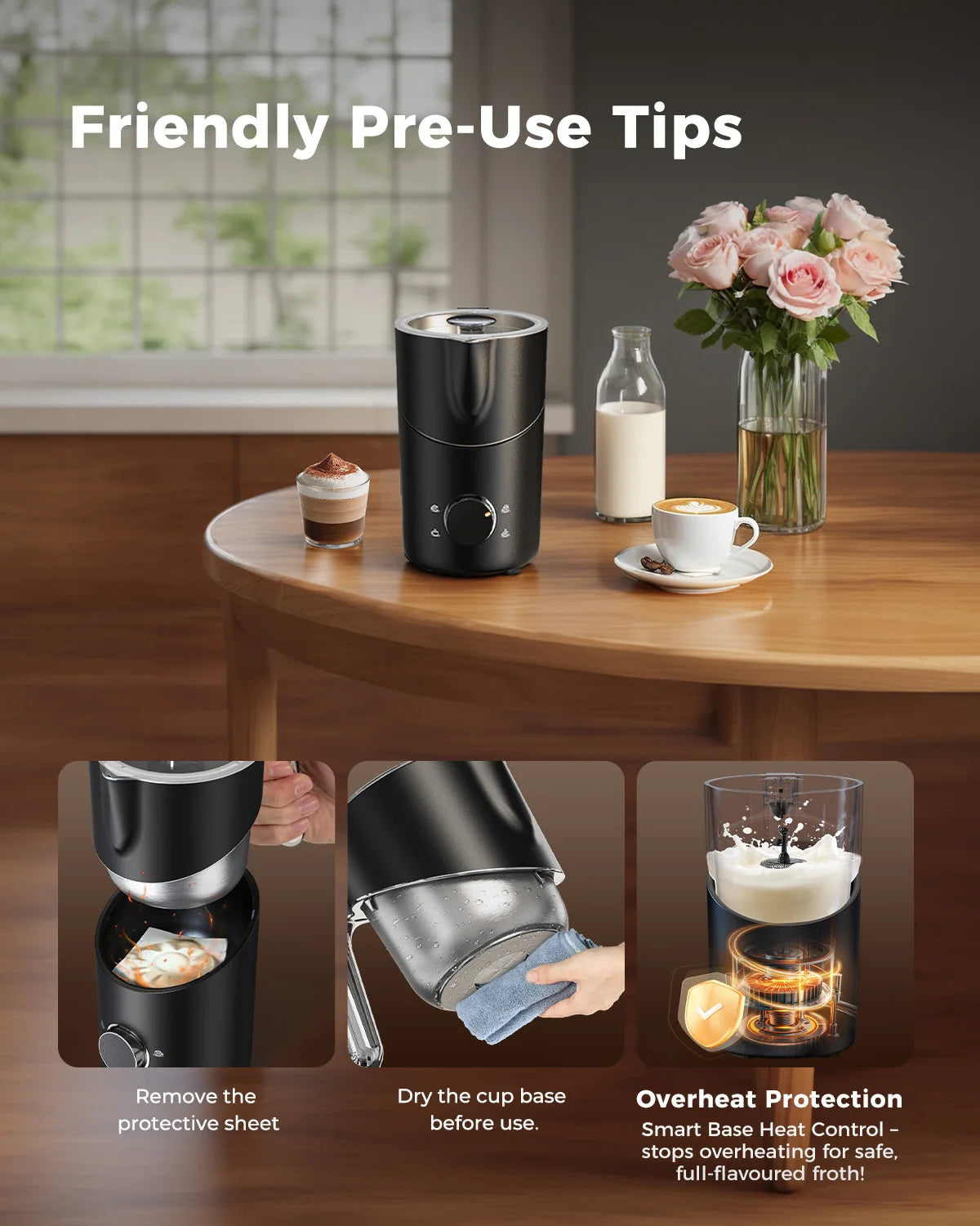 Milk Frother And Steamer 8 In 1 Electric Frother For Coffee 400ml Detachable