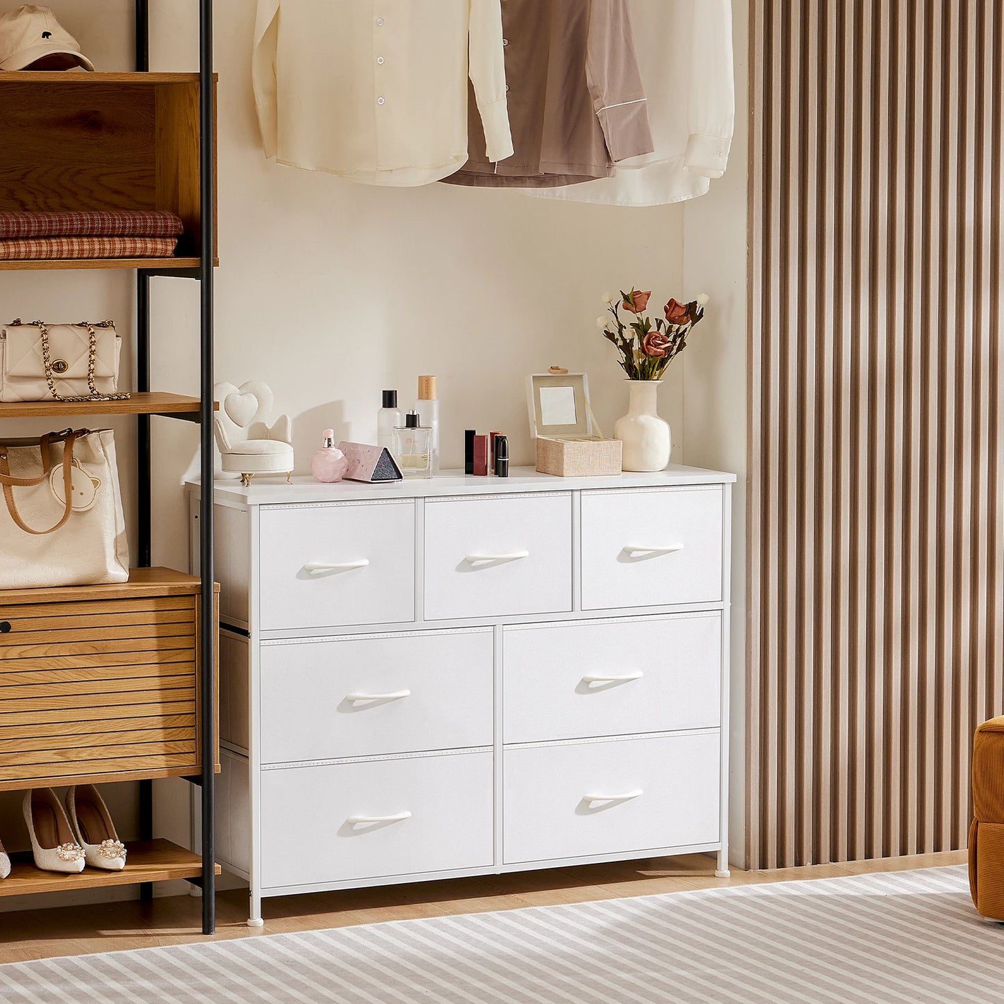 JHK Bedroom Wardrobe With White Fabric Drawers 5 7 10 Drawer Storage Chest