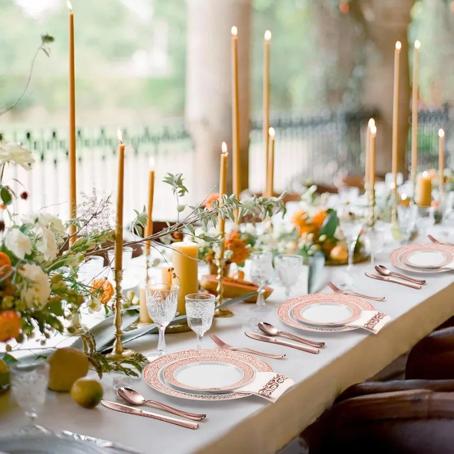 Rose Gold Plastic Dinnerware Set 700Pcs For 100 Guests Wedding Disposable Plates