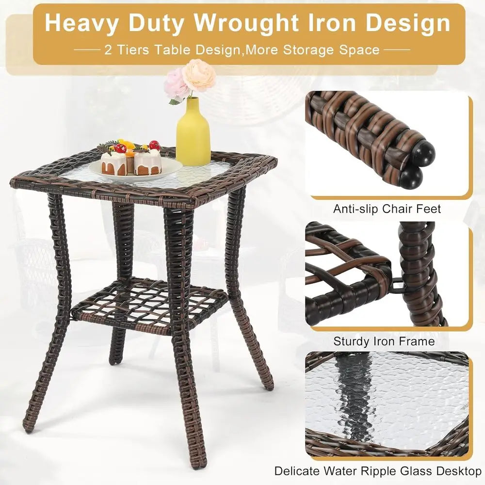 Outdoor Three Piece Patio Furniture Set With Swivel Chairs And Bistro Table