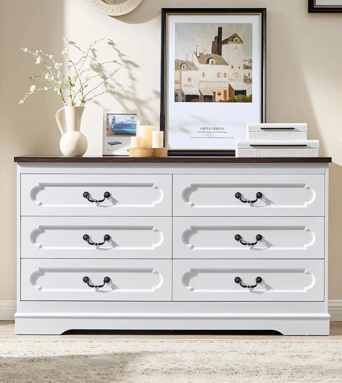 Farmhouse Cherry Wood Chest of Drawers for Bedroom Rustic Wide