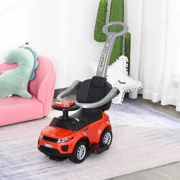 2 In 1 Toddler Push Car Ride On Stroller With Horn Music Lights Red