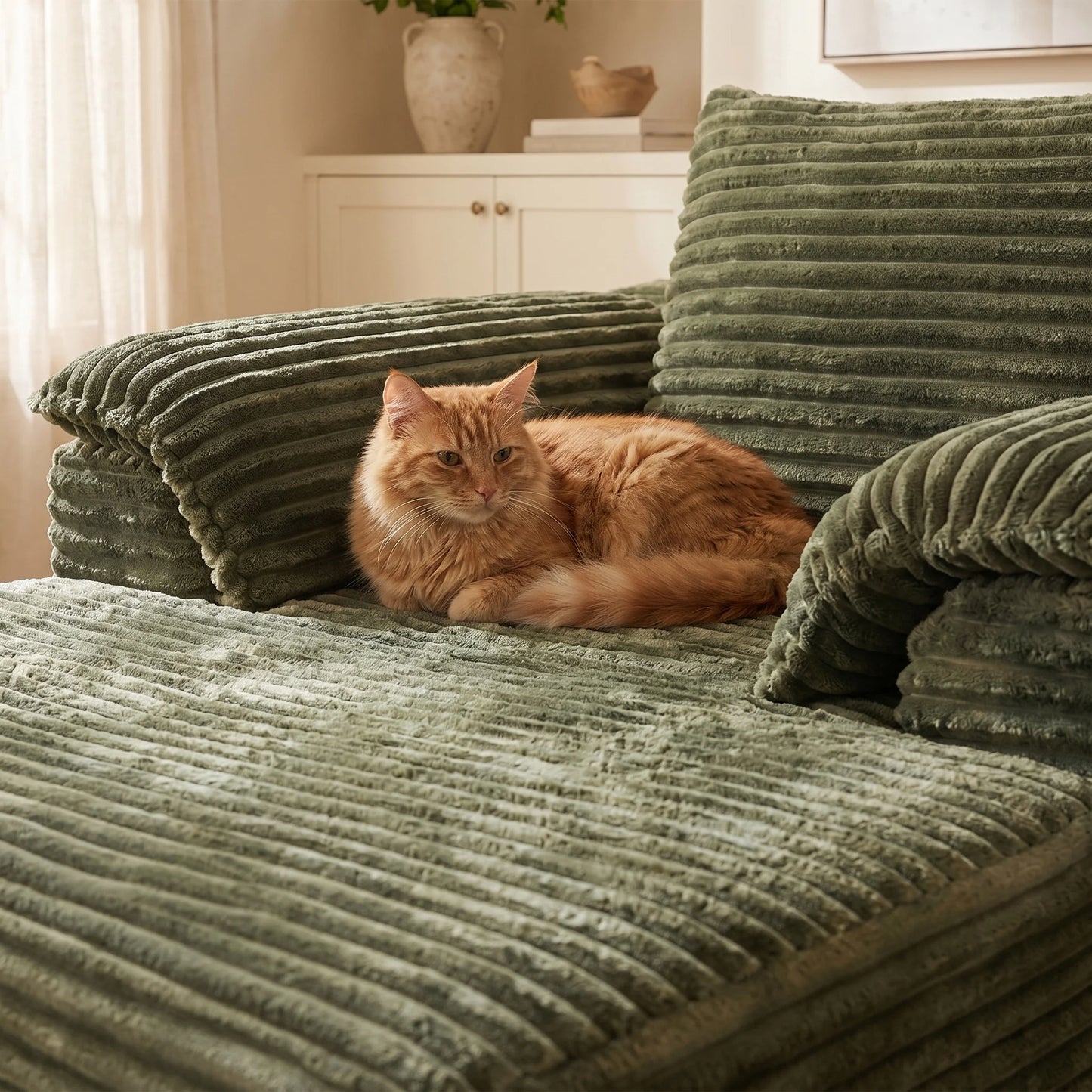 67 Inch Oversized Sofa Bed Corduroy Lounge Chair With Armrests And Pillows