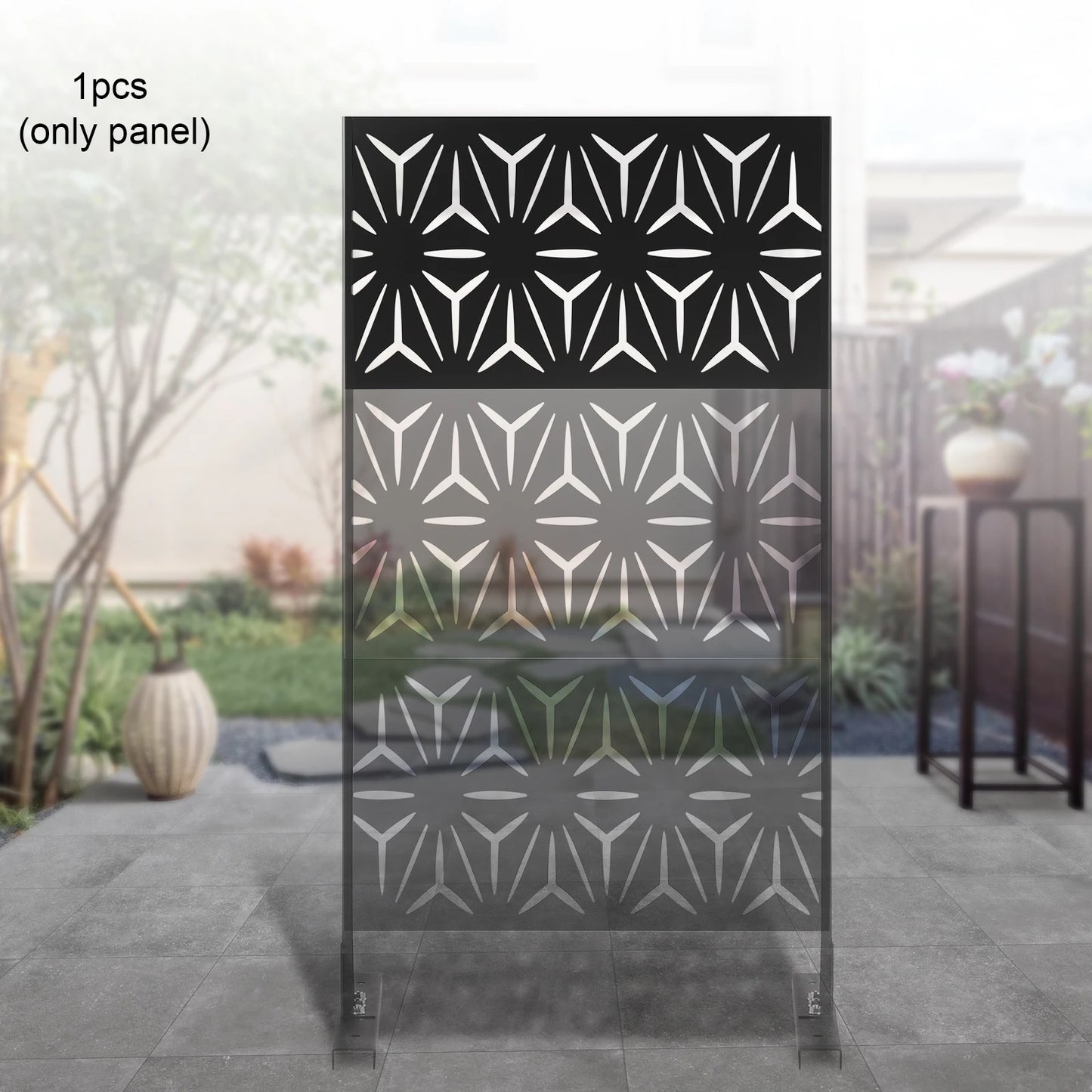Outdoor Privacy Fence Panel, Laser Cut Metal Screen, Decorative Room Divider for Patio Garden, Black Steel Artwork Partition