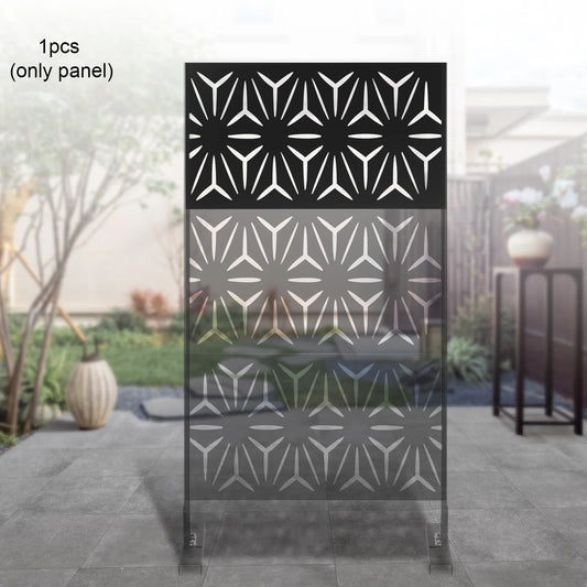 Outdoor Privacy Fence Panel, Laser Cut Metal Screen, Decorative Room Divider for Patio Garden, Black Steel Artwork Partition