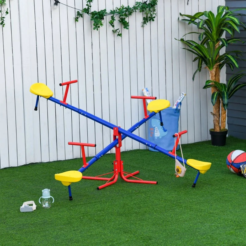 360° Children's Rotating Seesaw, 4-seater Seesaw Outdoor Playground Equipment, Suitable for Children Aged 3-8 Years Old