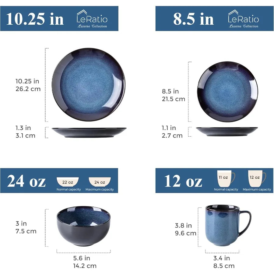 Ceramic Dinnerware Set 16 Piece Reactive Glaze Plates Bowls Mugs Dishwasher Safe