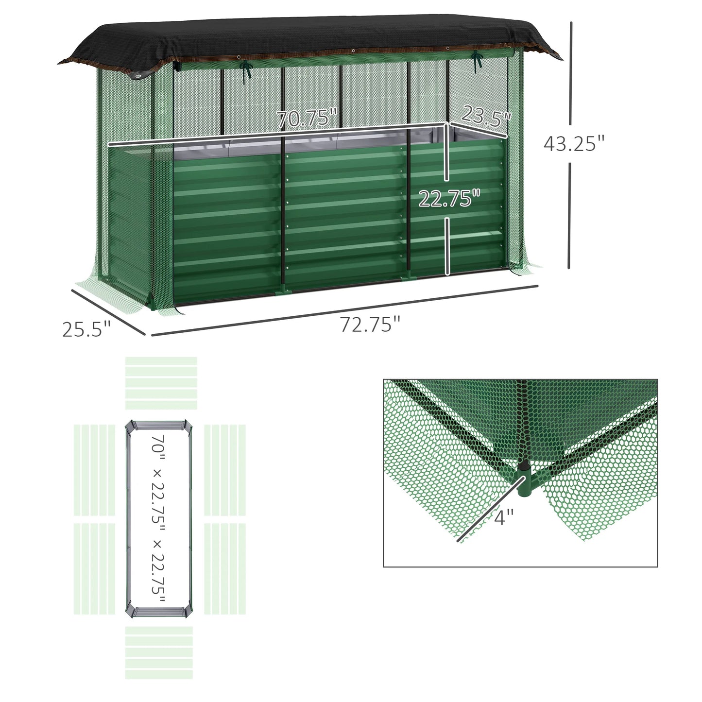 Galvanized Raised Garden Bed with Crop Cage & Shade Cloth, Green