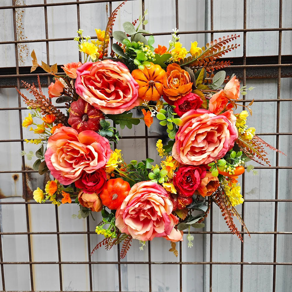 Autumn Round Wreath Decorative Artificial Autumn Garland Festival Theme Farmhouse Party Decoration