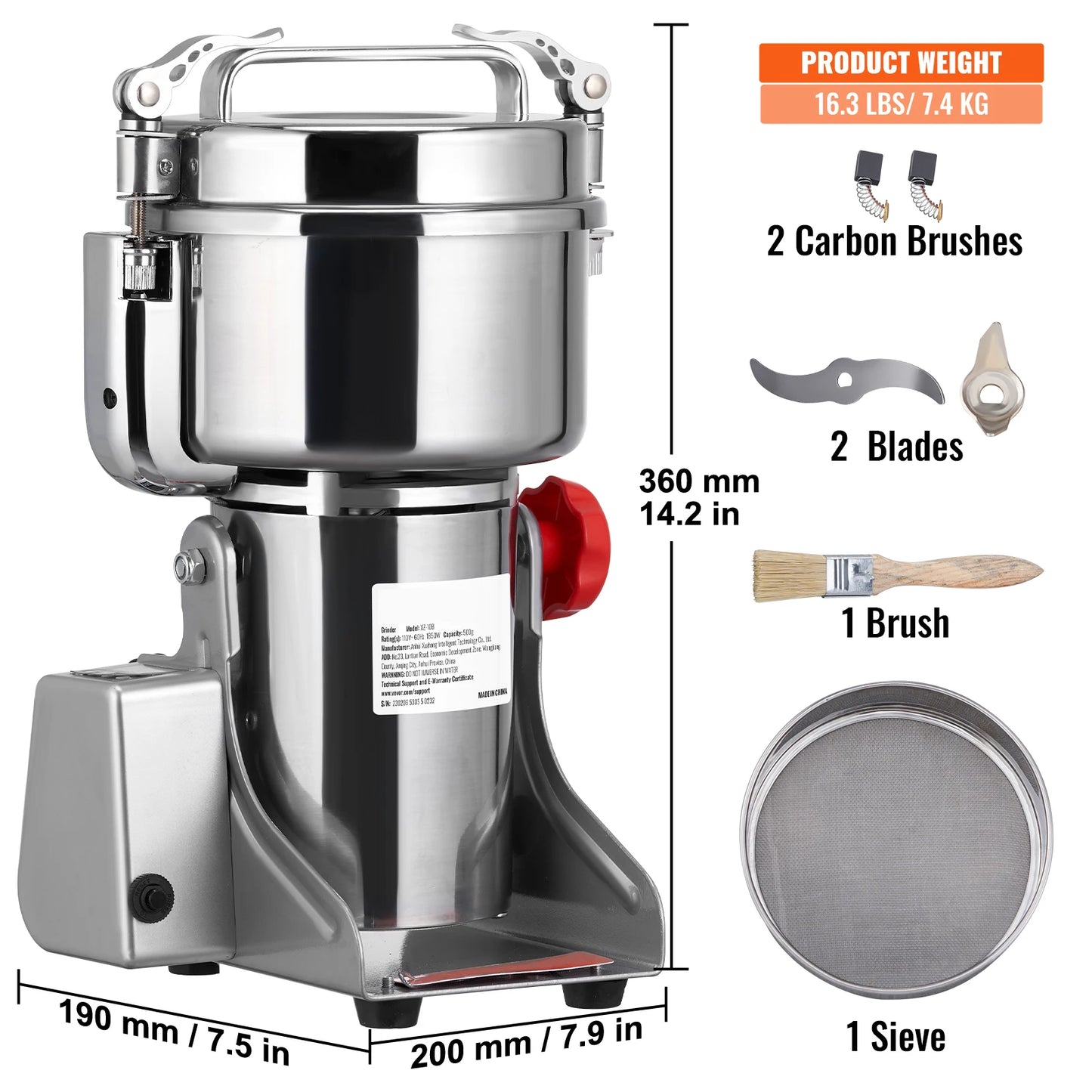 SucceBuy Electric Grain Mill Grinder 150-2500g for Dry Herbs Spices Coffee Corn
