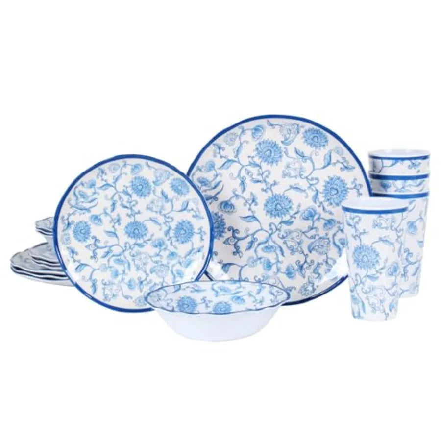 Melamine Dinnerware Set For 4 To 16 Pcs Camping Unbreakable Plates Bowls Cups