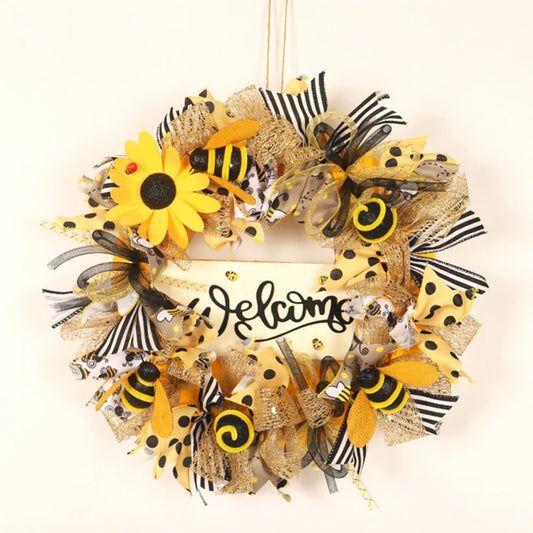 Bee Sunflower Wreath with Welcome Spring Summer Wreath for Front Door Housewarming Gift Farmhouse Porch Decor Wedding Favors