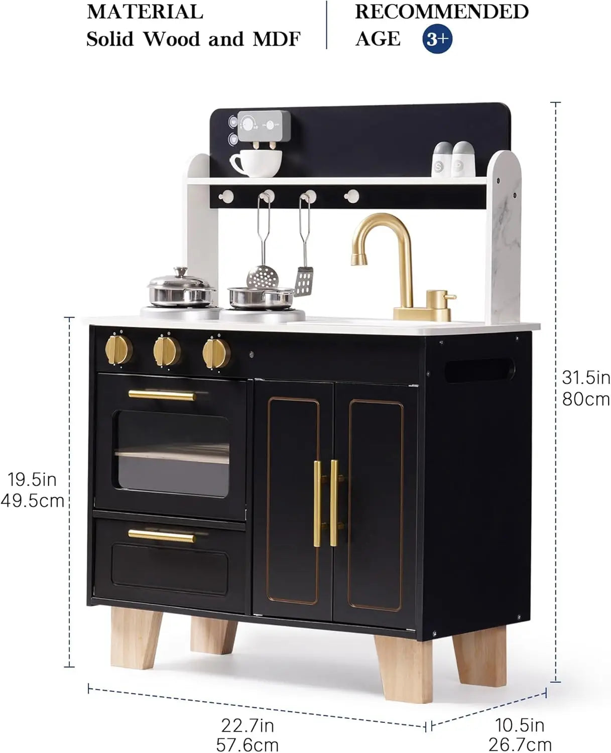Robotime Play Kitchen Wooden Kids Toddler Kitchen Pretend Play with Marble-Style Countertop Modern Toy Kitchen for Girls Boys