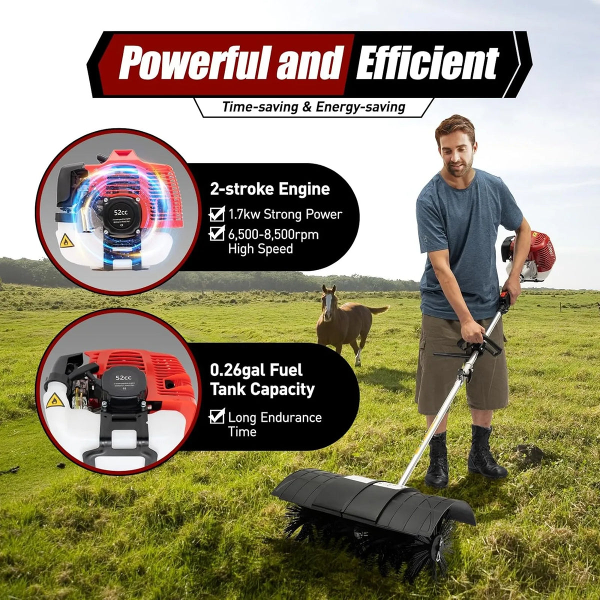 52CC Gas Powered Handheld Leaf Sweeper Outdoor Yard Lawn Broom