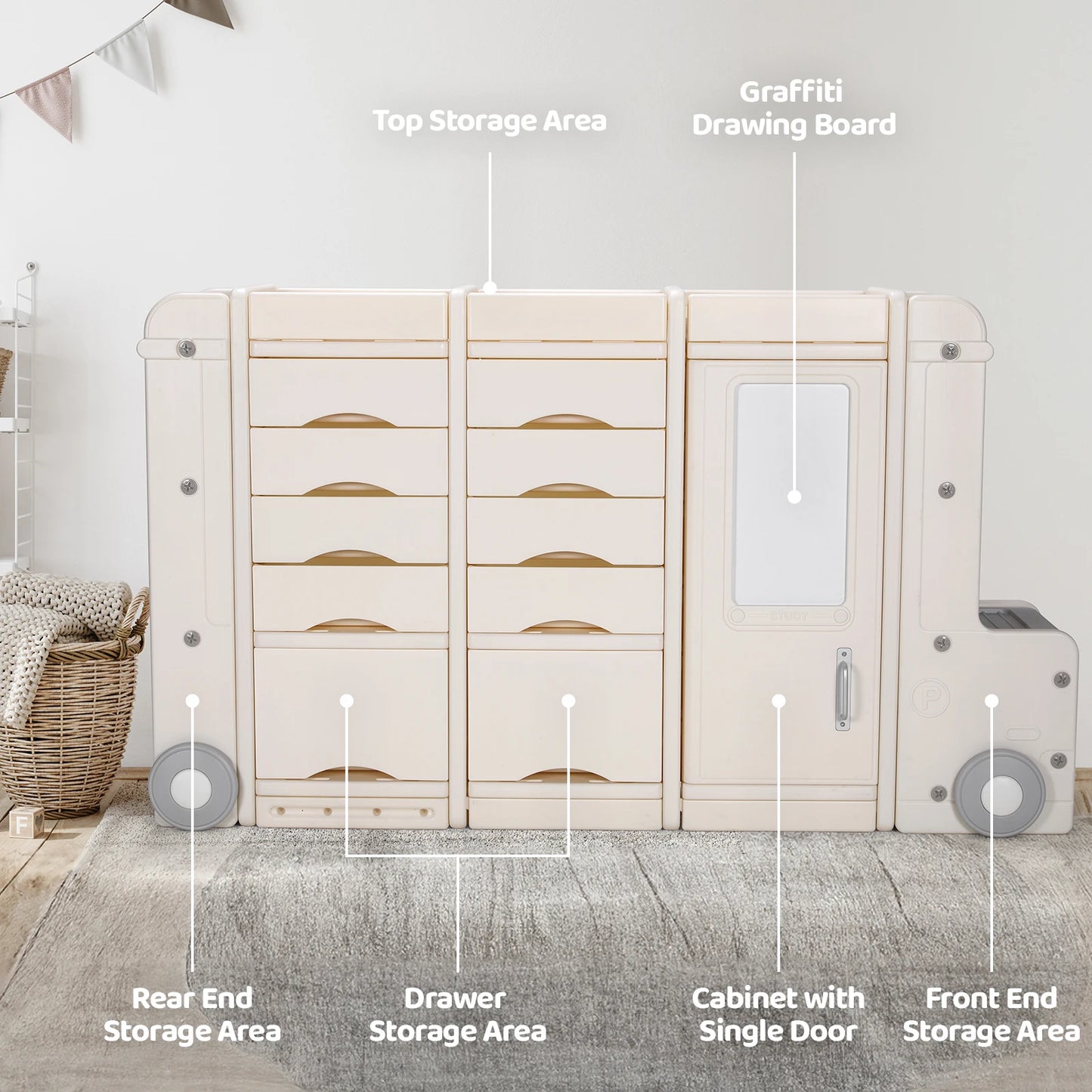 AOOU Kids Truck Shaped Toy Organizer Storage Cabinet