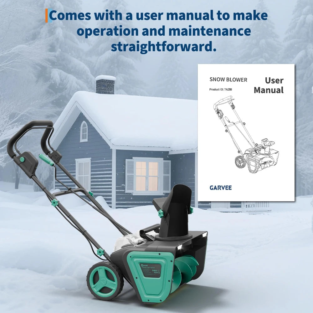 20 Inch Brushless Cordless Snow Blower 2x20V Battery LED Light