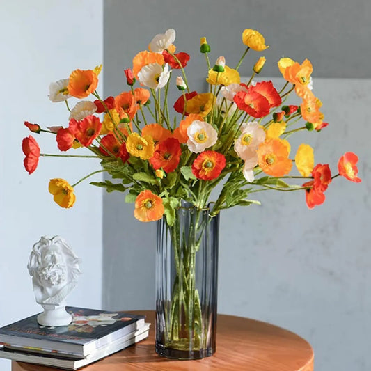 4 Head Poppy Artificial Flowers Bouquet For Home Decor Wedding Party Diy