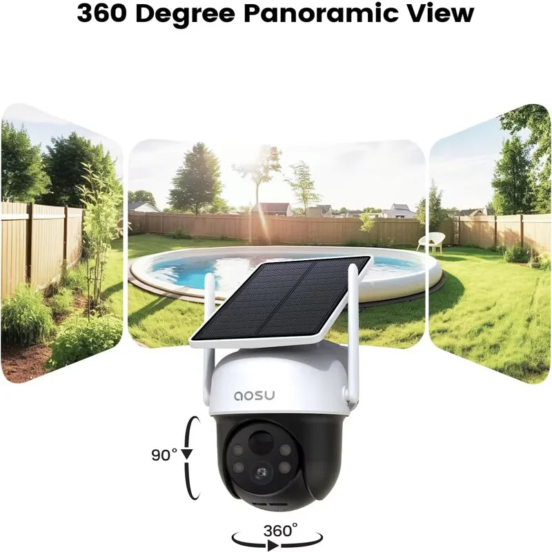 Renewed AOSU 3MP Solar Security Camera 5000mAh Battery Two Way Audio PTZ