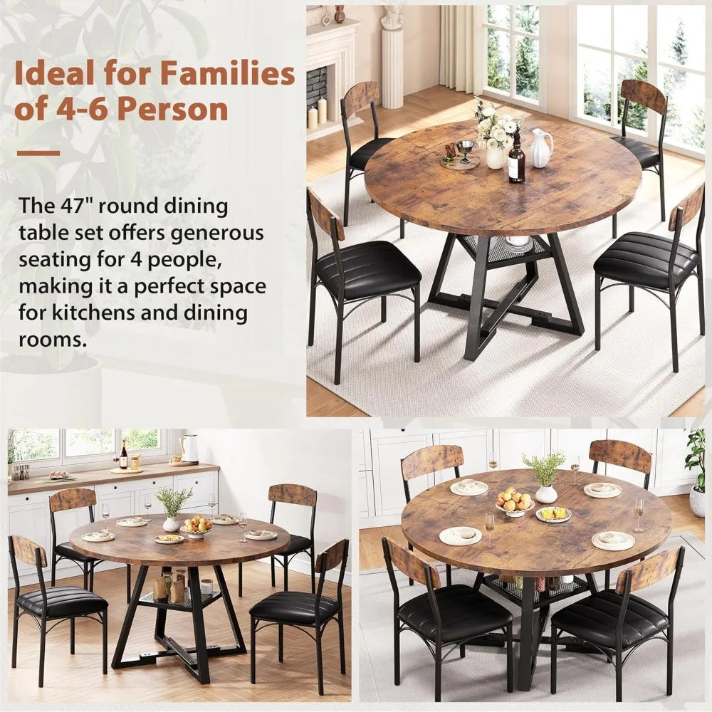 Round Dining Table Set For 4 Pedestal Circle Table Chairs