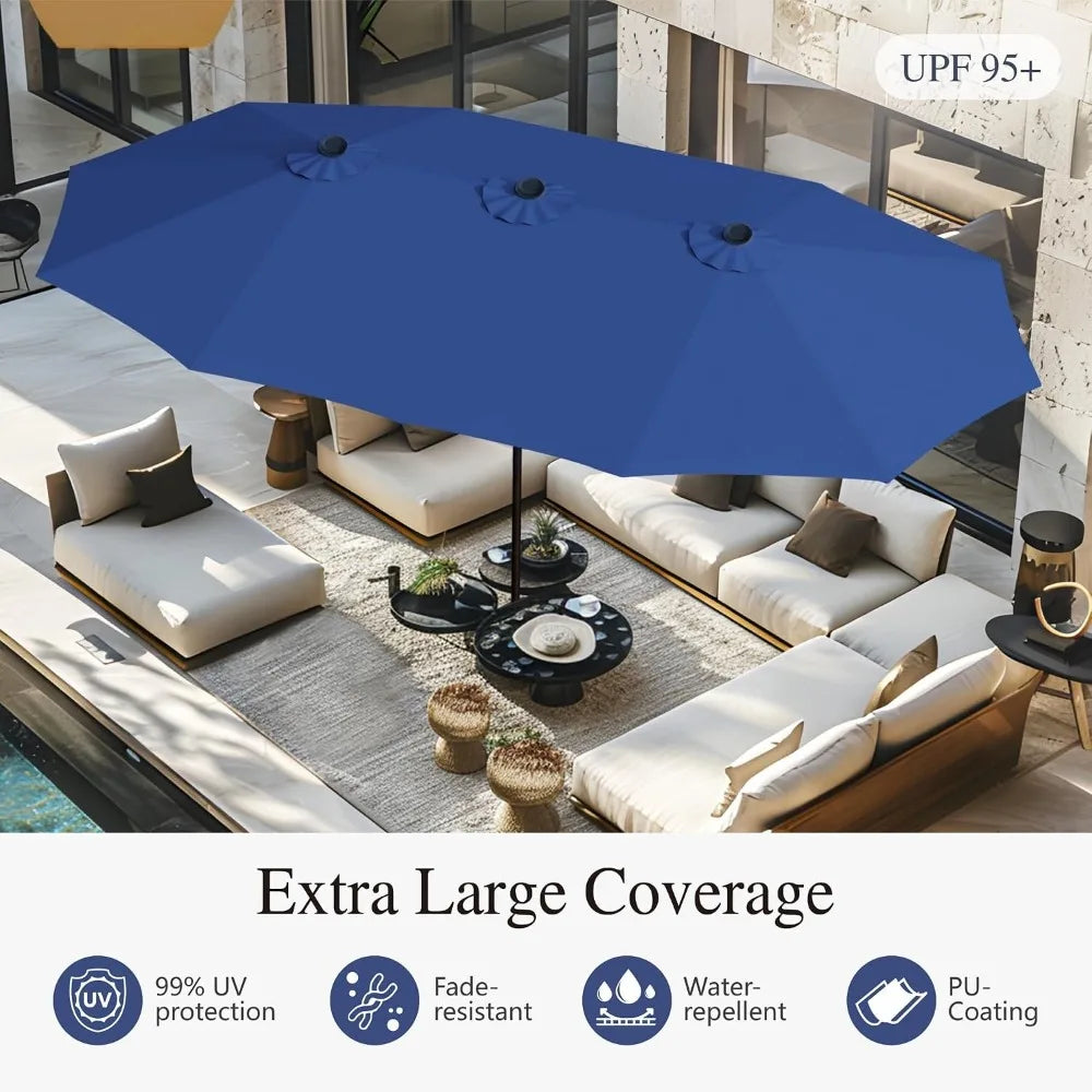 15ft Extra Large Rectangular Market Patio Umbrella,Heavy Duty,Base Included,Outdoor,Custom