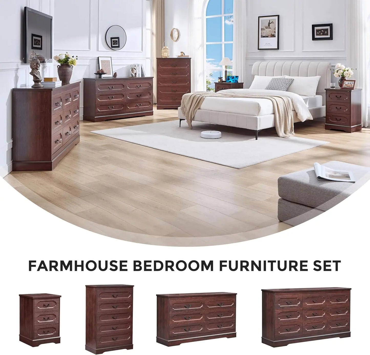 Farmhouse Cherry Wood Chest of Drawers for Bedroom Rustic Wide