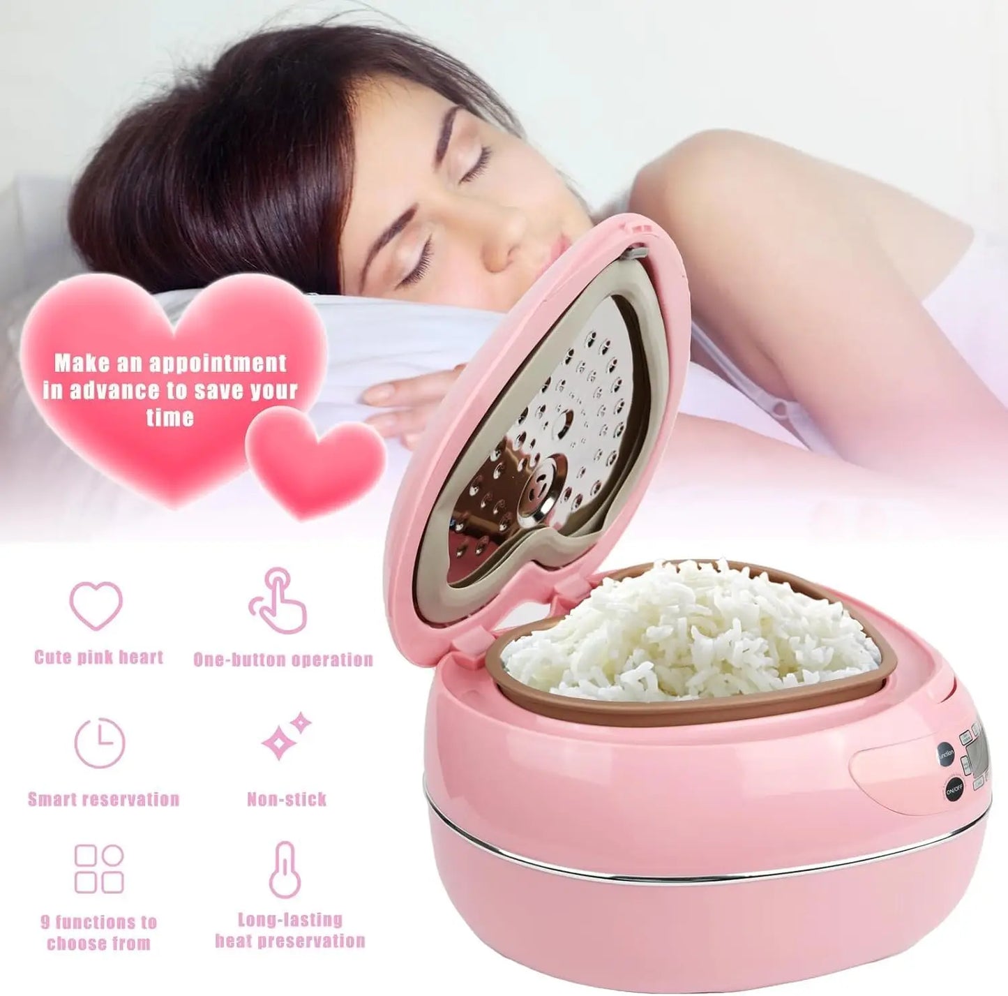 Pink Smart Rice Cooker 8 Cup With Delay Timer Thermostat