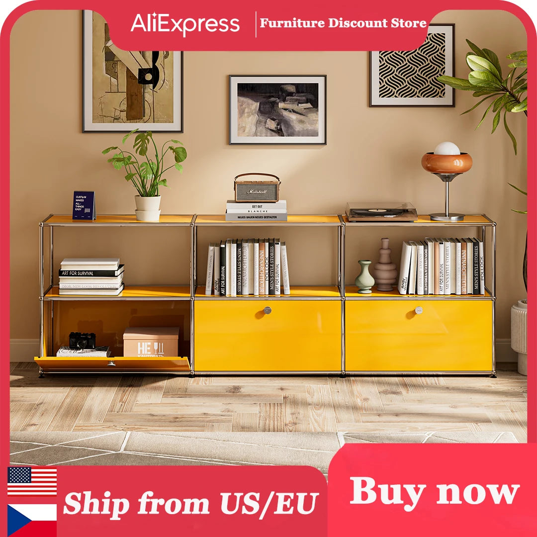 Modern Stainless Steel Storage Cabinet TV Stand Multi Shelf Organizer For Home