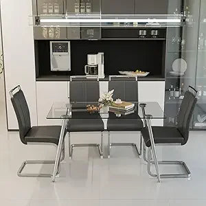 Glass Dining Table Set For 4 Modern Rectangle Chairs