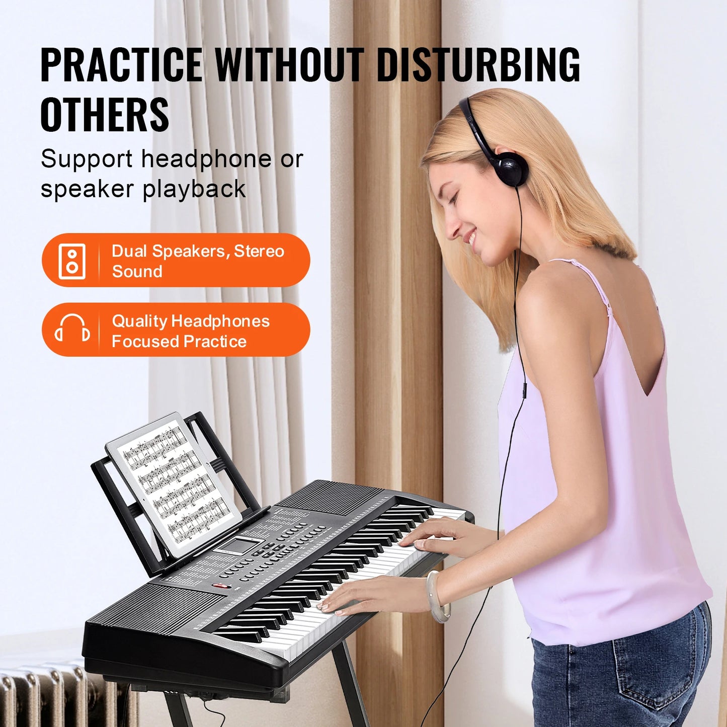 SucceBuy 61 Key Digital Keyboard Piano Portable 200 Tones 200 Rhythms