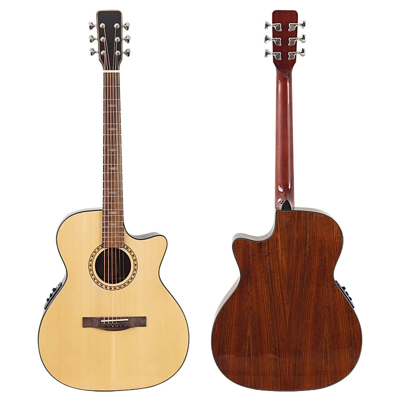 40 Inch 6 String Electric Acoustic Guitar Natural Brown Solid Spruce Top