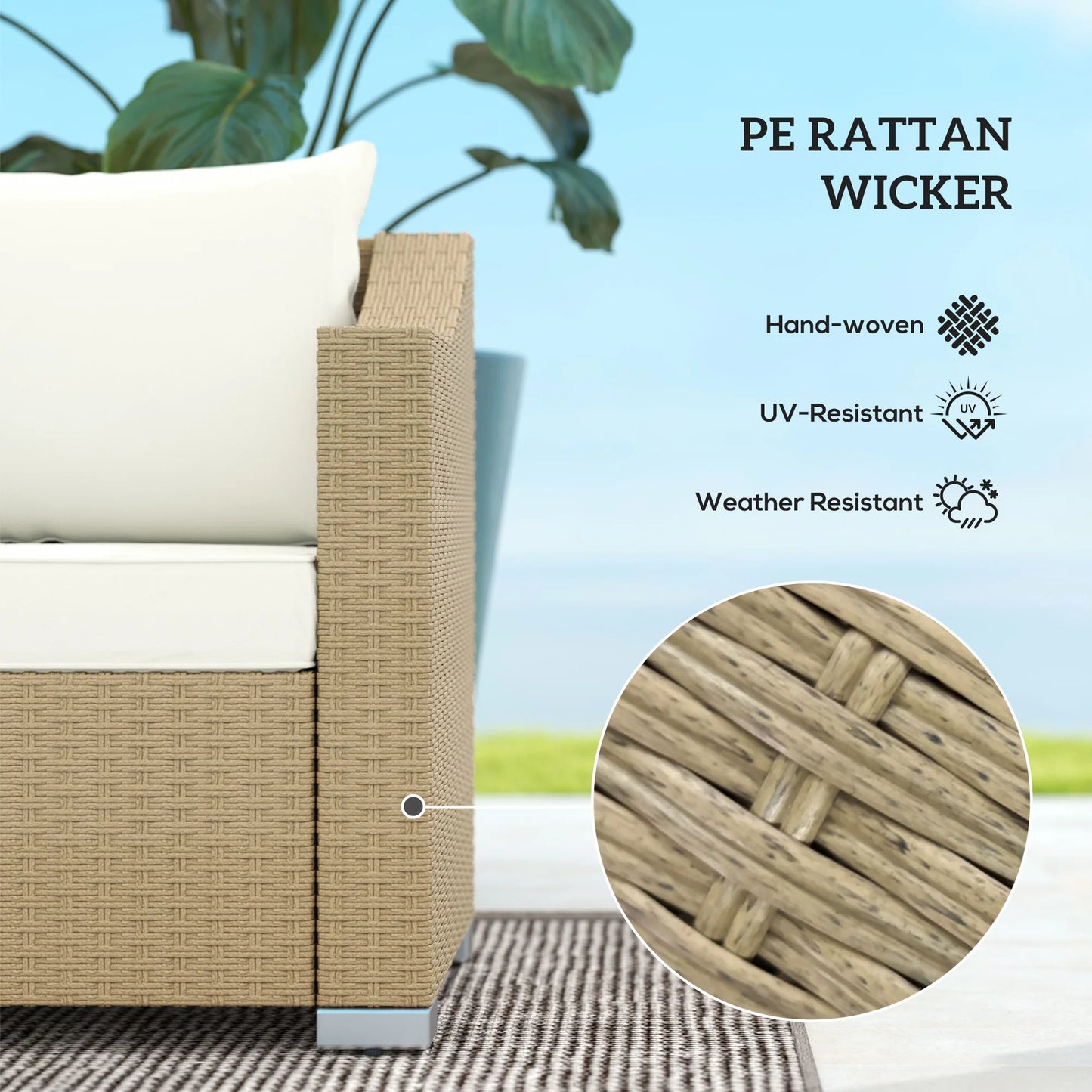 Outsunny 3 Seater Outdoor Rattan Sofa With Cushions Cream White Patio Couch