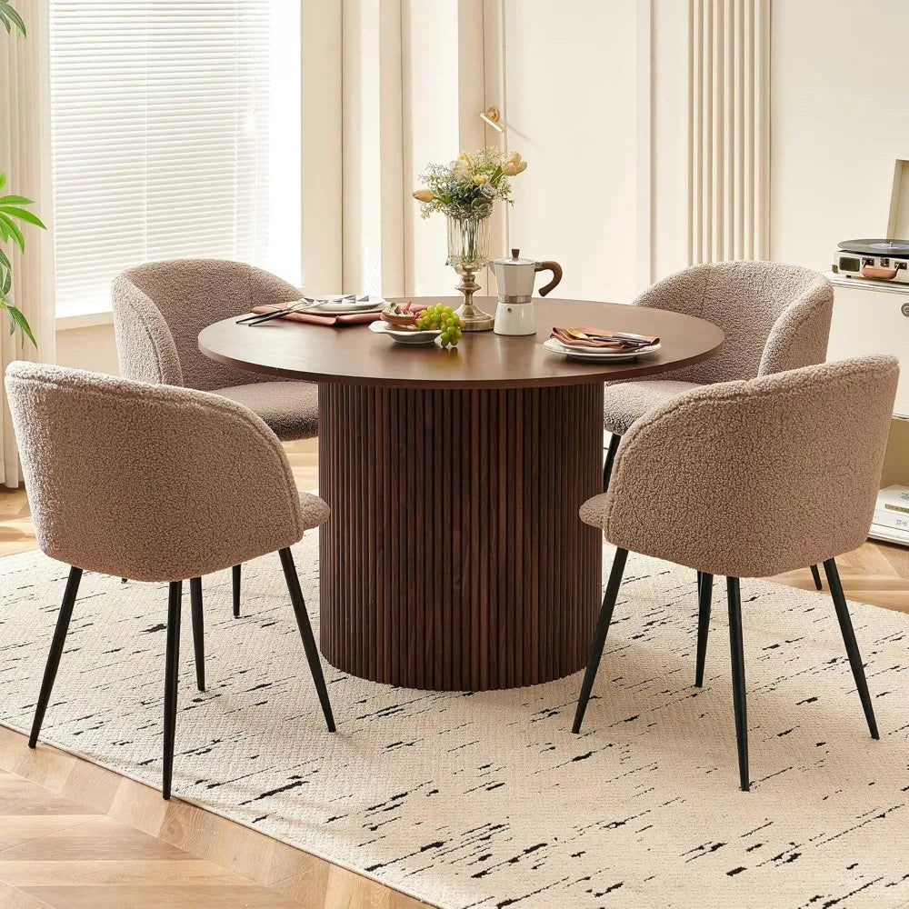 Five Piece Wooden Round Dining Table And Barrel Chairs Set