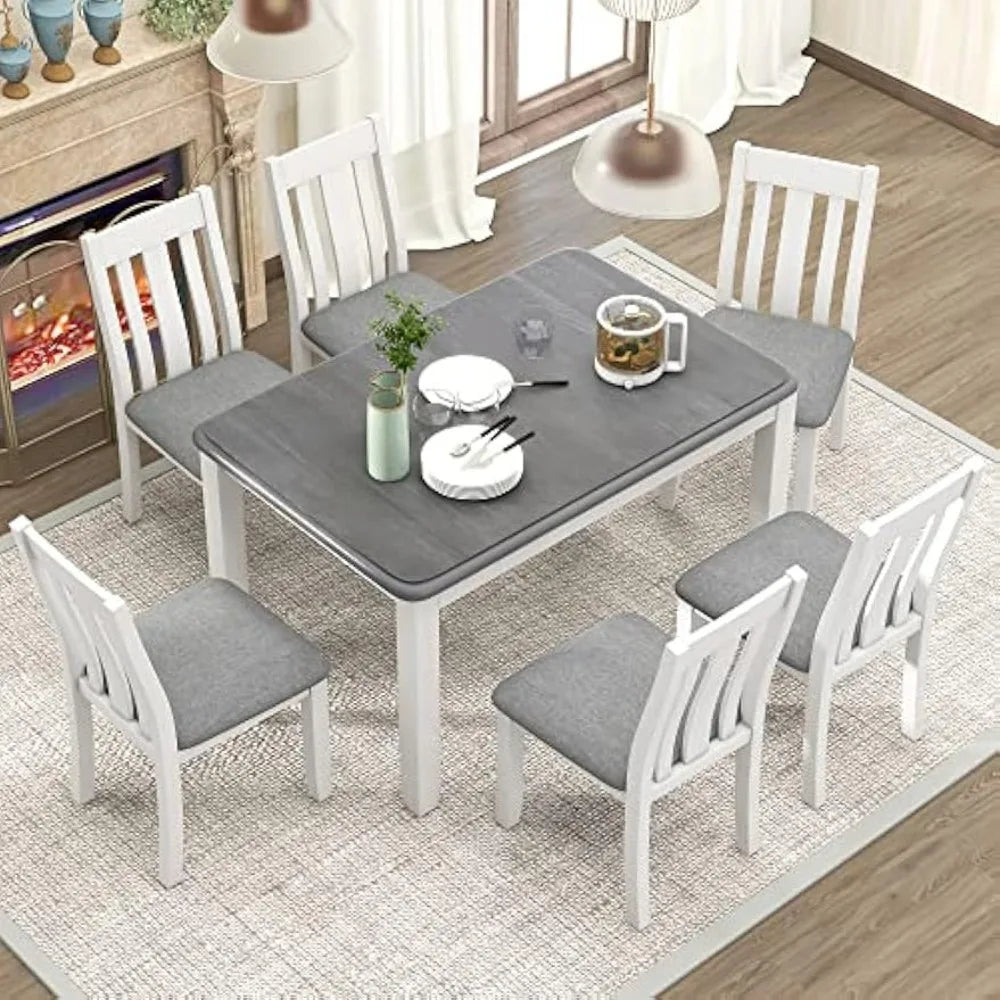 Wood Dining Table Set Extendable Table With Six Chairs
