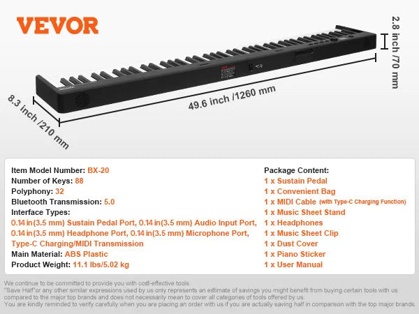 SucceBuy 61 Key Folding Keyboard Piano Bluetooth MIDI Rechargeable For Beginners