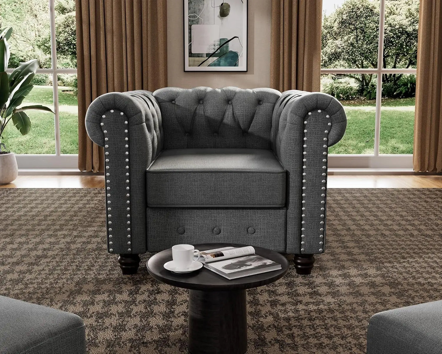 Classic Chesterfield Sofa Set 82'', Tufted Sofa Couch Set with Solid Wood Legs Thick Cushion, Pet-Friendly 3-Seater Sofas